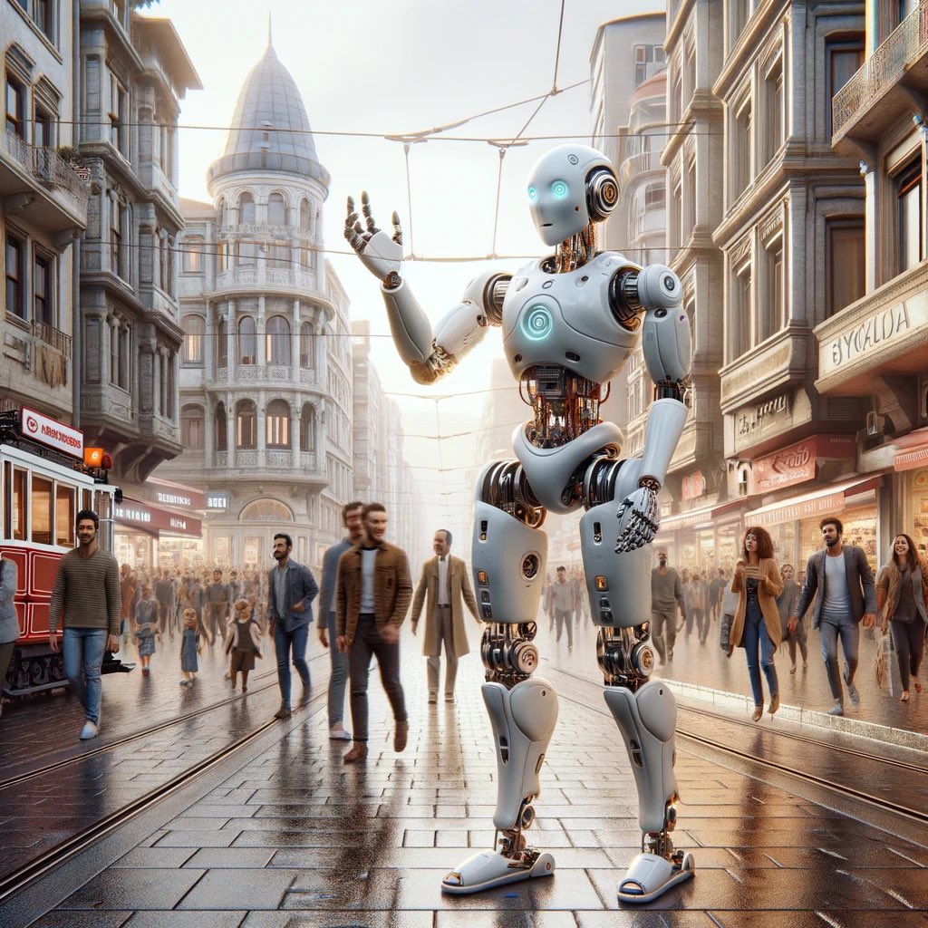 Yapay zekaya neşeli bir insansı robotu İstanbul’u gezerken gösteren görseller yap dedim, bunlar geldi. Nasıl? 

#ai #chatgpt4 #aiimage #Istanbul 

#futurist #future #gelecekçi #gelecek #ufuktarhan #Tinsan #yarınınişiniyarınabırakma #gelecekgüzelgelecek