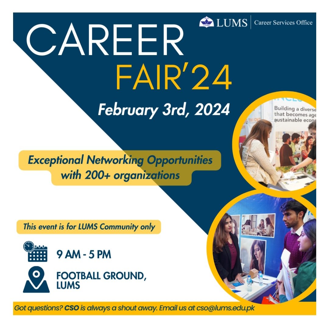 Hi Luminites!

Are you ready to embark on a journey of innovation and growth? Come visit the stall of <a href="/AKUGlobal/">Aga Khan University</a> at the LUMS Career Fair 2024! 🚀

We're offering dynamic opportunities for talented and ambitious individuals like you.

#CareerFair2024 <a href="/AKUPaediatrics/">AKU Paediatrics</a> <a href="/ResearchAKU/">Research at AKU</a>