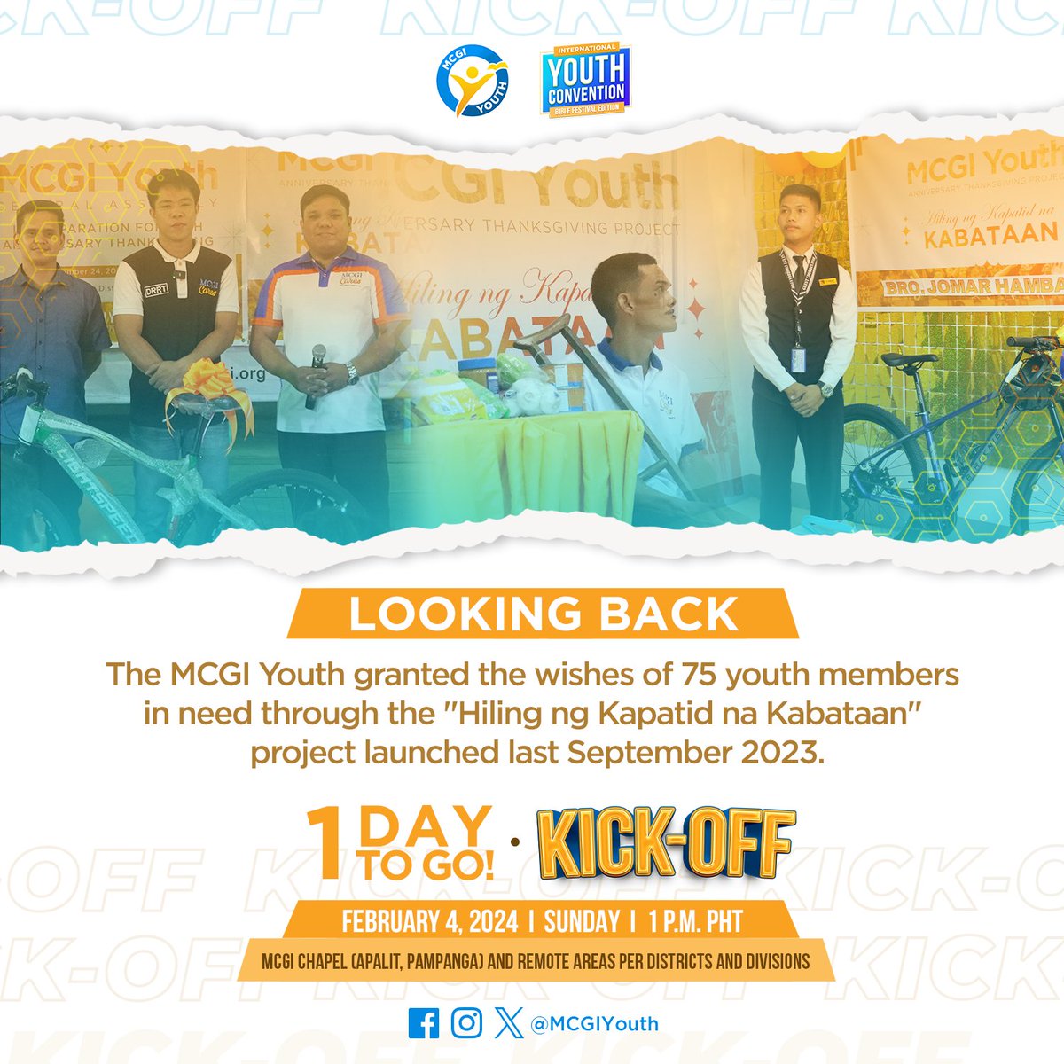 MCGIYouth's tweet photo. HEBREWS 10:24 (KJV) 

And let us consider one another to provoke unto love and to good works:

From the youth, for the youth. 

The MCGI Youth granted the wishes of Youth members in need through the “Hiling ng Kapatid na Kabataan" program launched last September 2023. https://t.co/MFMv5XNSv3