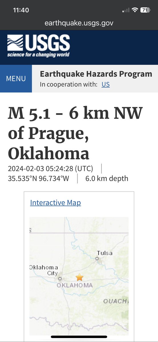 Earthquake at 11:24pm was a magnitude 5.1 near Prague. Shockwave shows clearly on seismogram in Tennessee. @spann #earthquake #okquake #okwx