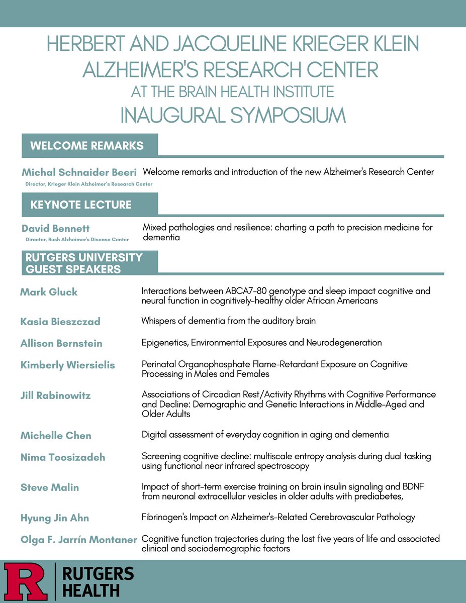 BHI_Rutgers's tweet photo. 🗓 Save the date! Join the first Symposium of the Herbert and Jacqueline Krieger Klein Alzheimer’s Research Center Inaugural Symposium on March 28. Registration will be open soon. https://t.co/EeSgKg1XNx