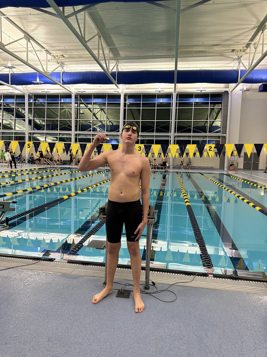HSAquatics's tweet photo. Gustas M for 3rd place in the 100 Free!! #SouthPride #WSCGold #Freshman @HinsdaleSouthAD https://t.co/G9nwBDXUDn