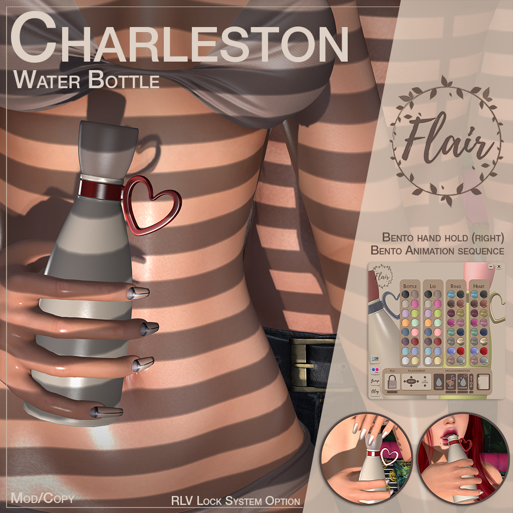 SasyScarborough's tweet photo. Flair - Charleston Water Bottle is our NEW release at Valentines Shop on the lovely Jubilant Region All Flair items are 25% off during this event
https://t.co/tRiuGSBSIF #secondLife #ShopandHop https://t.co/0pHqu32qrG