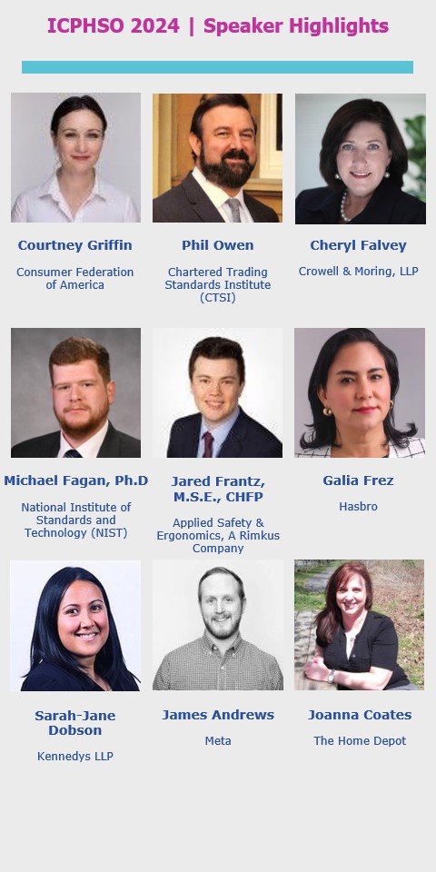 ICPHSO's tweet photo. #ICPHSO 2024 Annual Symposium Speaker Highlights Continued... See the full list of over 110 speakers here: https://t.co/dsaxYCO3cc. Register today at: https://t.co/ir5dTttiha  #productsafety #ICPHSO24 https://t.co/noZV7PBcGO