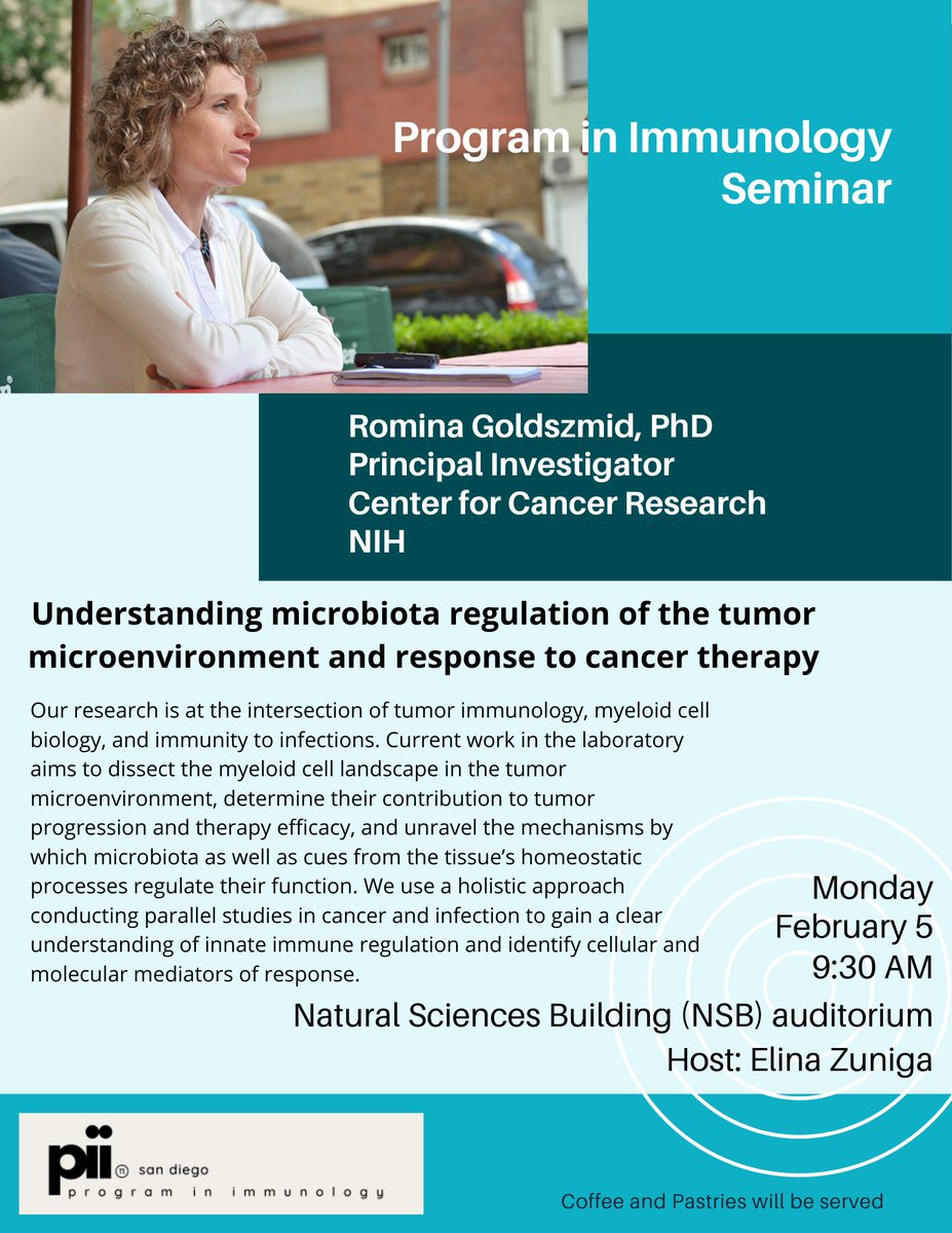 The Program in Immunology welcomes Dr. Romina Goldszmid from @NCIResearchCtr <a href="/NIH/">NIH</a>. Please join us for her seminar on Monday February 5!