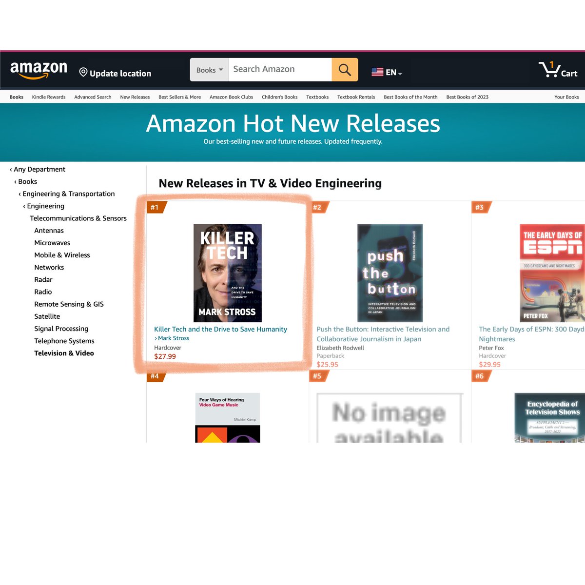 MarkStross's tweet image. 🎉 "KILLER TECH" hit #1 Best Seller in TV &amp;amp; Video Engineering on Day 1 of pre-sale! 🚀📚 Discover how to navigate the tech world safely. Pre-order now on Amazon &amp;amp; B&amp;amp;N and help us spread this crucial message! #KillerTech #TechSavvy #PreOrderNow #BestSeller #DigitalSafety #TechBook