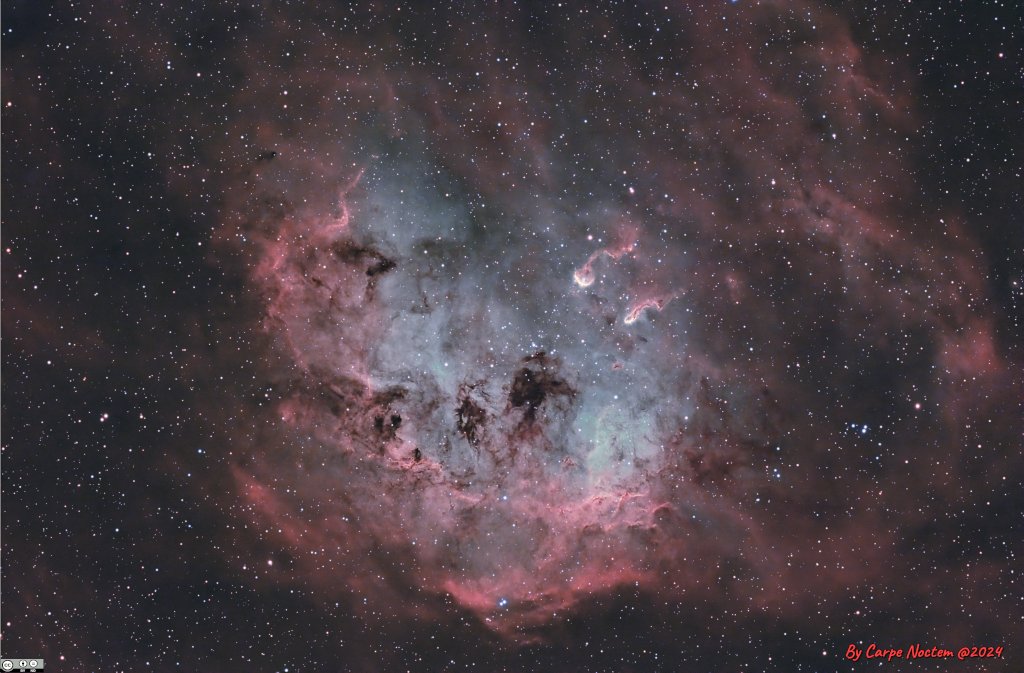 apod's tweet photo. NGC 1893 and the Tadpoles of IC 410
Image Credit & Copyright: Sander de Jong

Explanation: This cosmic view shows off an otherwise faint emission nebula IC 410, captured under clear Netherlands skies with telescope and narrowband filters. Above and right of center you can spot two remarkable inhabitants of the interstellar pond of gas and dust, known as the tadpoles of IC 410. Partly obscured by foreground dust, the nebula itself surrounds NGC 1893, a young galactic cluster of stars. Formed in the interstellar cloud a mere 4 million years ago, the intensely hot, bright cluster stars energize the glowing gas. Globules composed of denser cooler gas and dust, the tadpoles are around 10 light-years long and are likely sites of ongoing star formation. Sculpted by stellar winds and radiation their heads are outlined by bright ridges of ionized gas while their tails trail away from the cluster's central young stars. IC 410 and embedded NGC 1893 lie some 10,000 light-years away, toward the nebula-rich constellation Auriga.