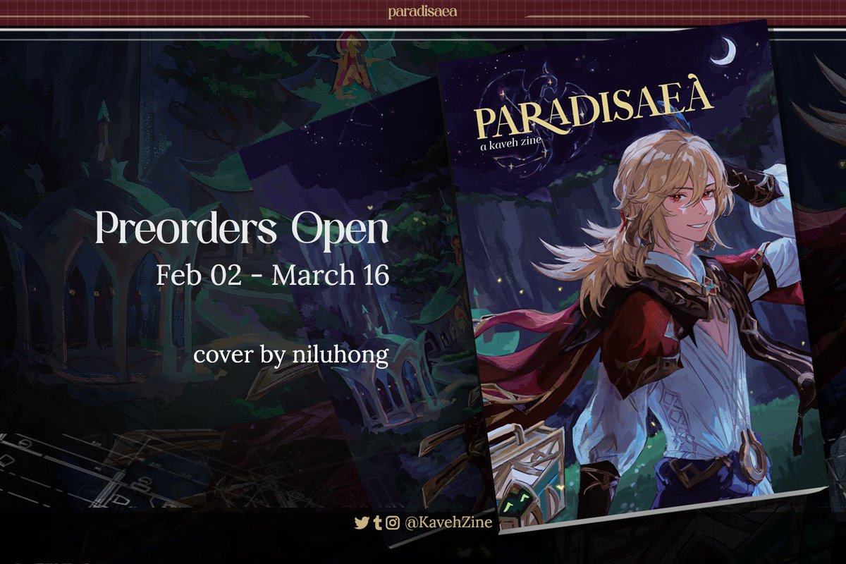 🏛️🪶 Finally, the sublime dreams of the architect have borne fruit...come, let us witness the grand opening of this magnum opus!

Preorders for Paradisaea: a Kaveh Zine are now open!  

🗓️ Feb 2 - March 16
🛒 kavehzine.bigcartel.com