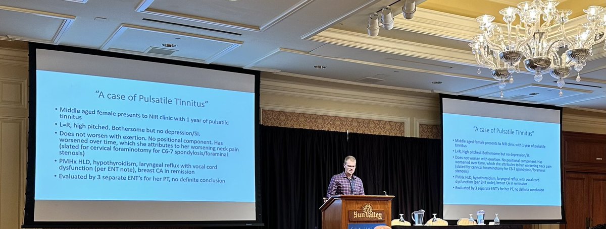 The curious case of pulsatile tinnitus with Dr Eric Smith <a href="/SunValleyCVConf/">Sun Valley Cerebrovascular Conference</a> 🧠
#svcc2024 #stroke