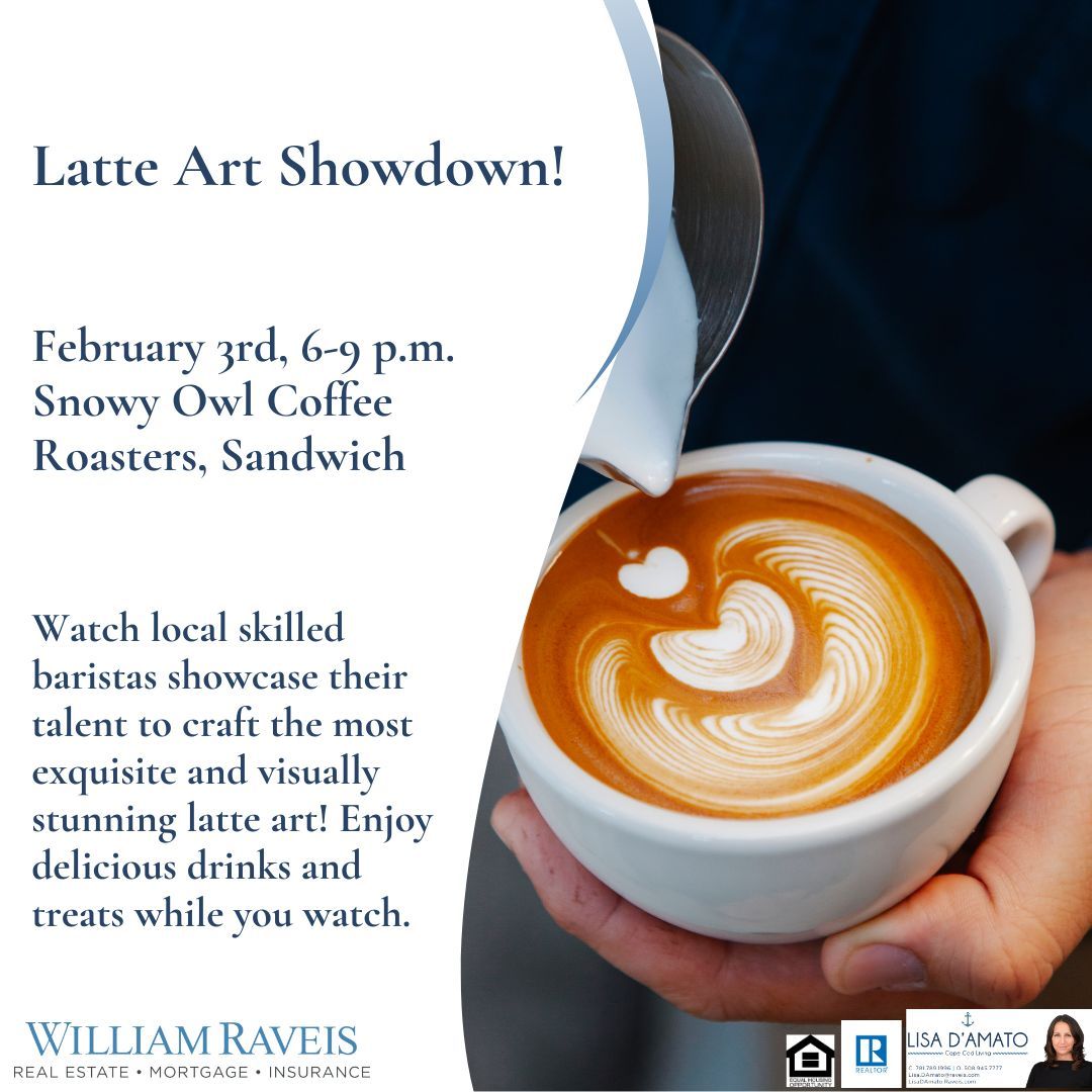 LisaDAmatoKW's tweet image. ✨ Friday Feature: Want to do something unique tomorrow evening? Watch local skilled baristas showcase their talent to craft visually stunning latte art at Snowy Owl Coffee Roasters in Sandwich! Enjoy delicious drinks and treats while you watch.

#LisaDamatorealtor #SandwichMA