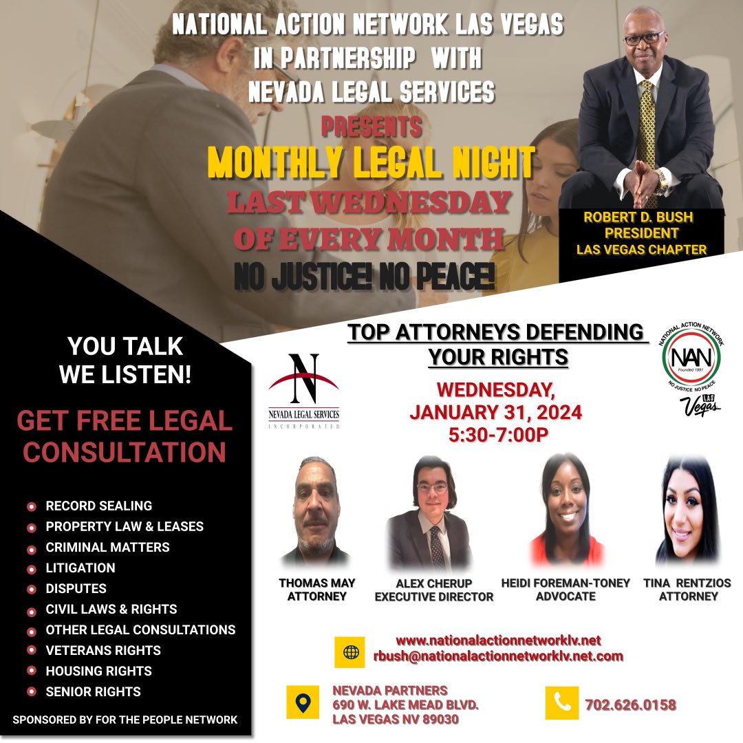 National Action Network Las Vegas Monthly Legal Night continues to grow, and we continue to help people with free legal services. Also we had four people who logged on from Seattle, Los Angeles, West Virginia, and New YorK. Dak Prescott of the Cowboys would say here we go.