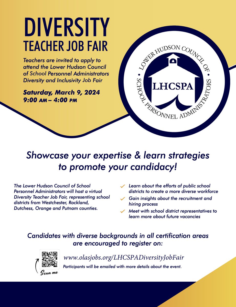 COMING SOON! Mark you calendars for the upcoming virtual Diversity Teacher Job Fair on March 9, 2024 from 9:00 am to 4:00 pm. Looking forward to seeing you there! <a href="/pnwboces/">PNW BOCES</a> <a href="/NYSASPA/">NYSASPA</a> <a href="/JCVazquez74/">Julio Vazquez, Ed.D.</a>
