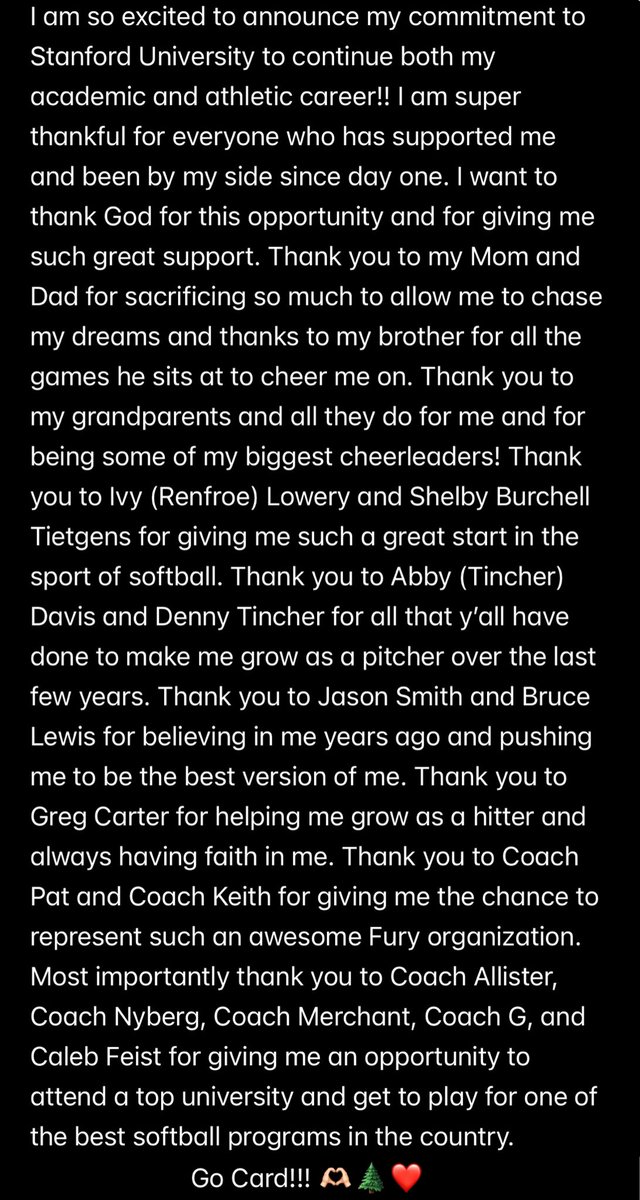 annabrewer2025's tweet image. Dreams really do come true 🫶🏻 Excited to announce this southern girl is headed to The Farm 🌲❤️ #nerdnation 

@JessicaAllister @saragroe @AllCardinal @fury_07 @ExtraInningSB @joe_spears7 @mopatton_sports @IHartFastpitch