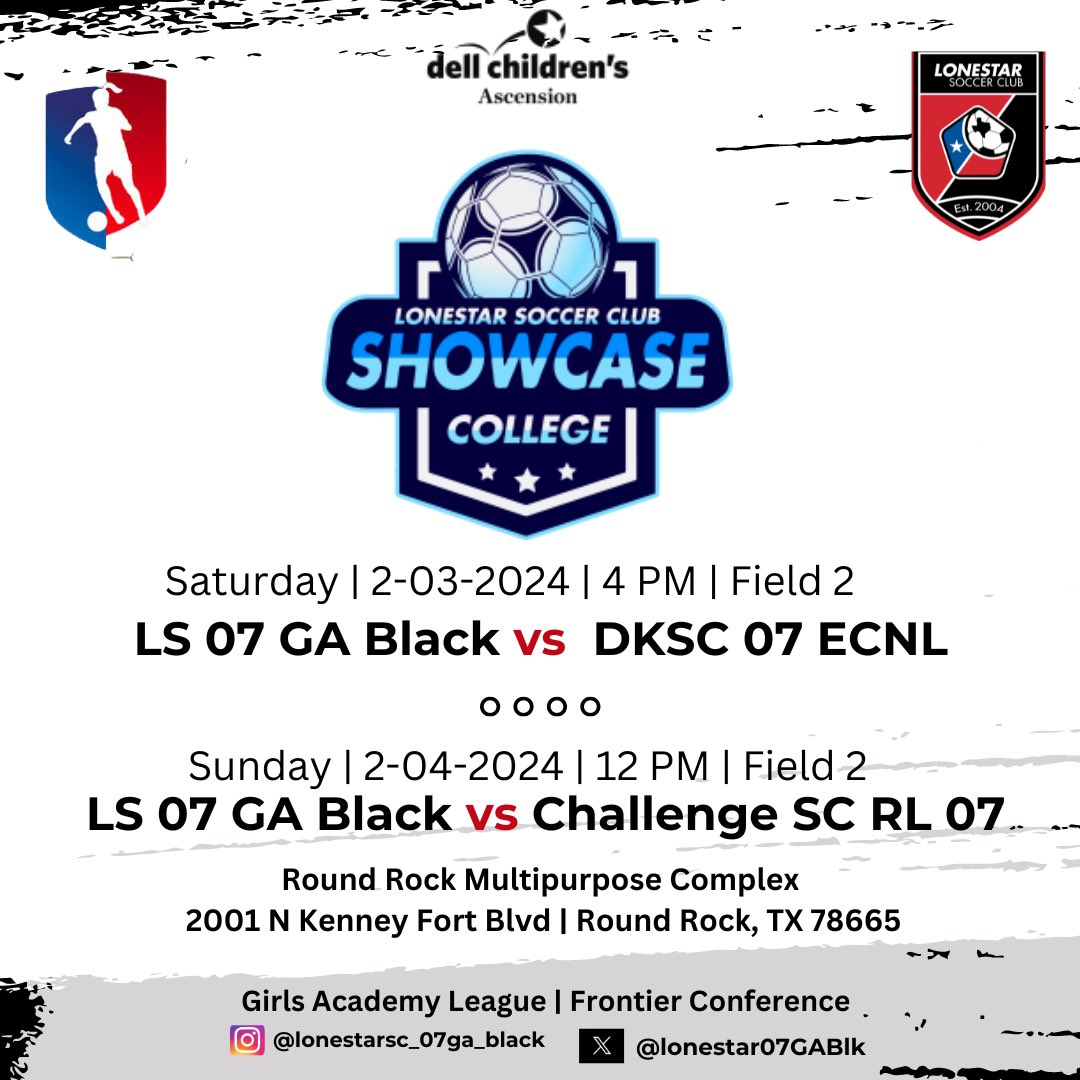 Looking forward to getting on the field at the Lonestar College Showcase! 

Come check us out! ⚽️

<a href="/LonestarSC/">Lonestar SC ⚽️</a> 
<a href="/LonestarGA/">Lonestar SC GA</a> 
<a href="/GAcademyLeague/">Girls Academy</a>
