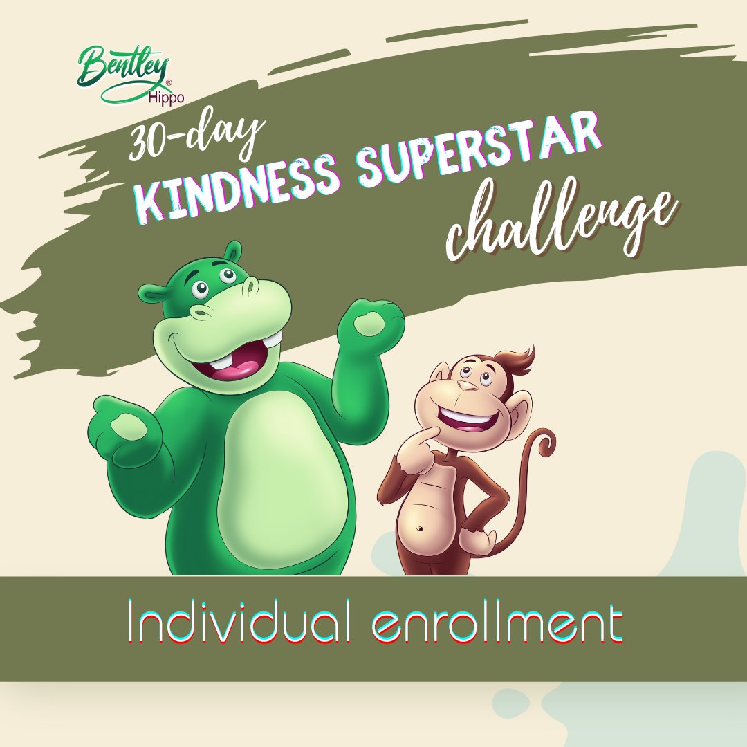 Our 30-Day Kindness Superstar Challenge for Kids will be starting soon.  Register by February 10, 2024.  All participants will receive a Certificate and Rewards package promoting literacy for kids bentleythehippo.com/kindness-super…  #KindnessMatters #childrensbooks #kidsactivities