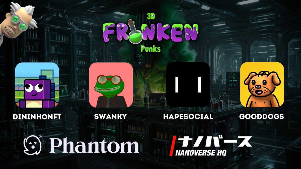 Dr.ETHvil's 3D FrankenPunks 😈,🧪 (@3dfrankenpunks) on Twitter photo Before you go slacking on the weekend, pin this:
🗓️Wed, Feb 7, 10AM EST
DOC is bringing a ton of alpha in a Space with the amazing <a href="/nanoverseHQ/">NANOVERSE HQ</a> <a href="/projectPXN/">Phantom Network</a> <a href="/GoodDogsTM/">GOOD DOGS</a> <a href="/DininhoNFT/">Dininho🦖</a> and <a href="/HAPEsocial/">I Iape®</a>!🔥🔥🔥
Returning for a chat: <a href="/Swanky_eth/">Swanky ⚡️</a> 🐐
JOIN US😈
x.com/i/spaces/1YqJD… Before you go slacking on the weekend, pin this:
🗓️Wed, Feb 7, 10AM EST
DOC is bringing a ton of alpha in a Space with the amazing <a href="/nanoverseHQ/">NANOVERSE HQ</a> <a href="/projectPXN/">Phantom Network</a> <a href="/GoodDogsTM/">GOOD DOGS</a> <a href="/DininhoNFT/">Dininho🦖</a> and <a href="/HAPEsocial/">I Iape®</a>!🔥🔥🔥
Returning for a chat: <a href="/Swanky_eth/">Swanky ⚡️</a> 🐐
JOIN US😈
x.com/i/spaces/1YqJD…