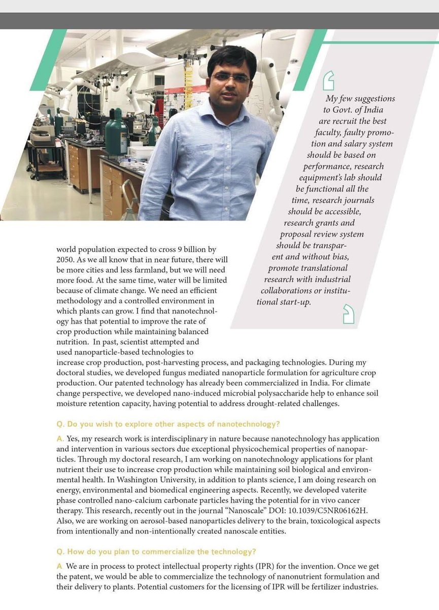 I am sharing a magazine interview given 8 years ago about my nanotechnology based research and its translational vision/strategy. I thank  my lab colleagues, research collaborators, farmers, friends and family to help me achieve these goals and continue to inspire for more hard