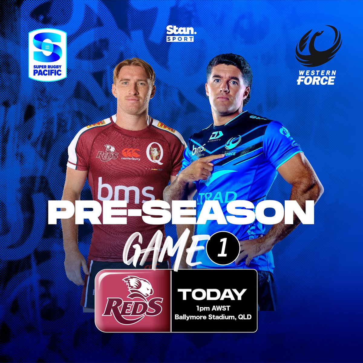 Today's the day! We kick off our first pre-season trial match against the Queensland Reds at Ballymore Stadium, QLD at 1pm AWST 🏉

Join us online and stream the game thanks to <a href="/StanSportAU/">Stan Sport</a>
