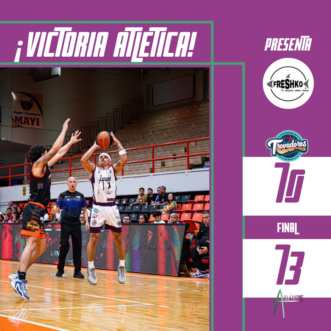 lapresionsg's tweet photo. ¡Los Trovadores se quedaron sin pie forzado y San Germán sale con la victoria en el partido de muerte súbita! 🍇 

Traído a ustedes por Freshko 🐠

¡Los Atléticos enfrentarán a los Vejigantes de Ponce en una Serie de 3-2, pendiente a nuestras redes sociales para detalles! 💚🤍💜 https://t.co/25ME3VYdvB
