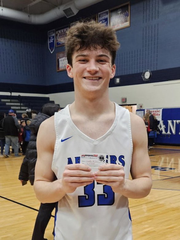 MySports_Live's tweet photo. 🏀 Antwerp secures a 46-43 win over Ayersville, with Senior #33 Camden Fuller delivering a clutch performance, scoring all 9 of his points from beyond the arc. A 3-point win led by Cam's impressive three-pointers. Congratulations to our Signature Embroidery Player of the Game! https://t.co/lLu32ONcpE