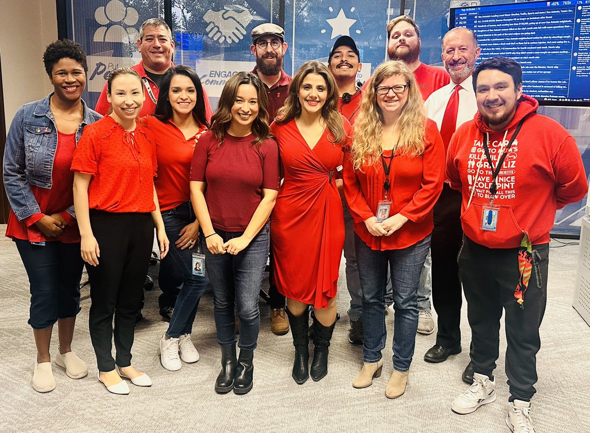 ForganySarah's tweet photo. I ❤️ Red. Our Incredible @KENS5 team (men, women, on-air, off-air, newsroom &amp; sales) donning red today for #NationalWearRed day to raise awareness to heart disease #SAGORED @AmericanHeartTX @GoRedForWomen  go to https://t.co/RBp3XTNhoX to learn more https://t.co/zuYmgqiSYq