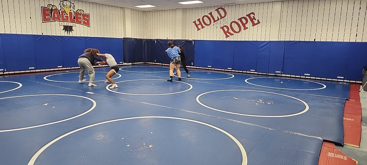 DurhamCoach's tweet photo. Girls getting one last walk through practice before Regionals tomorrow. By the way this is what a mat room looks like!!! Thanks West Craven High foe the Hospitality!!!! https://t.co/wBZ5MlFSme