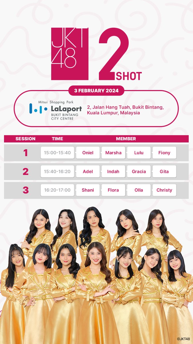 officialJKT48's tweet photo. Hari ini JKT48 akan hadir di Talk Show &amp; 2-shot event di Lalaport Bukit Bintang City Centre! 

Talk Show akan dimulai dari jam 13.00 MYT, dan 2-shot event dari jam 15.00 MYT. Sampai jumpa sesaat lagi! https://t.co/WypwSDOv0y
