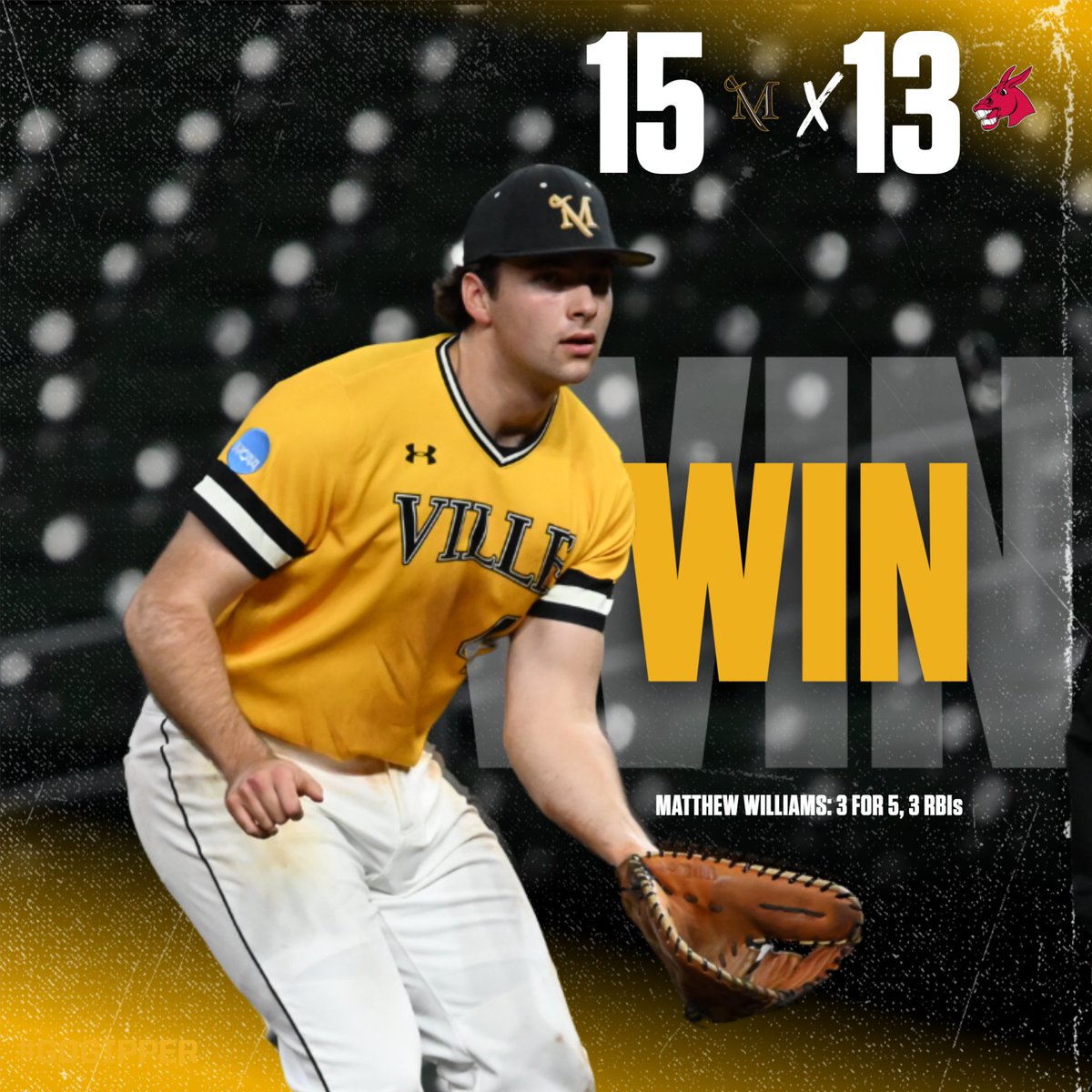 VilleMarauders's tweet photo. What a way to start the season! A pinch-hit homer from Mark McNelly in the ninth is the difference against No. 5 Central Missouri! #RollVille https://t.co/EZHMjqW5us