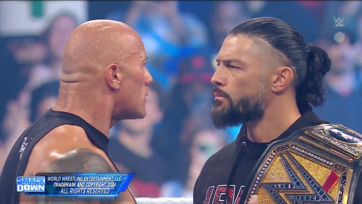 BRWrestling's tweet photo. THE ROCK &amp; ROMAN REIGNS IN THE SAME RING🍿 https://t.co/UeBIp4PKl9