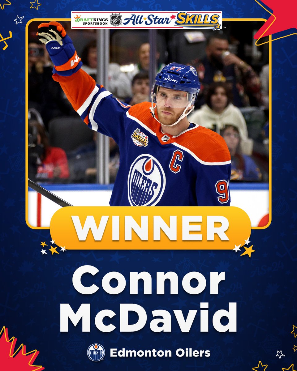 NHL's tweet photo. Connor McDavid (@cmcdavid97) is the winner of the 2024 #NHLAllStar Skills presented by @DKSportsbook! 👏 https://t.co/BhRVamQ8F6