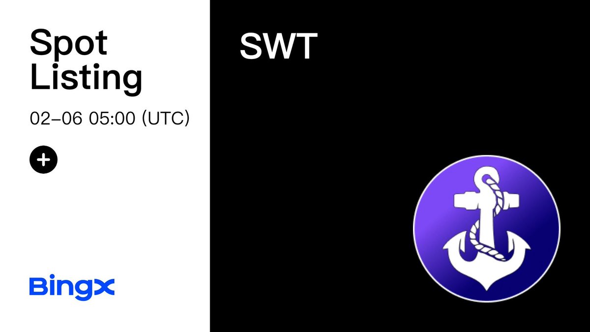 📢 Spot New Listing
$SWT listing on #BingX!
🔹Trading Pair: SWT/USDT
🔹Trading Time: 2024-02-06, 05:00 (UTC)
More details 👉 bingx.com/en-us/support/…

$100 in SWT #Giveaway for 5 BingX fam &amp; this tweet:
✅ Follow <a href="/BingXOfficial/">BingX</a> &amp; <a href="/sailwars/">Sailwars Game 🏴‍☠️ | Public Beta Live⚔️</a> 
✅ RT + Tag 3 friends