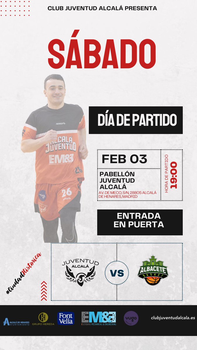 Club Juventud Alcalá (@cjuventudalcala) on Twitter photo 🪧 Día de partido.
Ganar es lo que cuenta en esta LEB Plata <a href="/CompeticionFEB/">CompeticionesFEB</a>
🆚 <a href="/AlbaceteBasket/">Bueno Arenas Albacete Basket</a>
🗓 02/03
🕖 19:00
🏟 Pabellón <a href="/cjuventudalcala/">Club Juventud Alcalá</a>
🎟 Acceso en puerta
📺 Canal FEB
#CiudadHistorica 🪧 Día de partido.
Ganar es lo que cuenta en esta LEB Plata <a href="/CompeticionFEB/">CompeticionesFEB</a>
🆚 <a href="/AlbaceteBasket/">Bueno Arenas Albacete Basket</a>
🗓 02/03
🕖 19:00
🏟 Pabellón <a href="/cjuventudalcala/">Club Juventud Alcalá</a>
🎟 Acceso en puerta
📺 Canal FEB
#CiudadHistorica