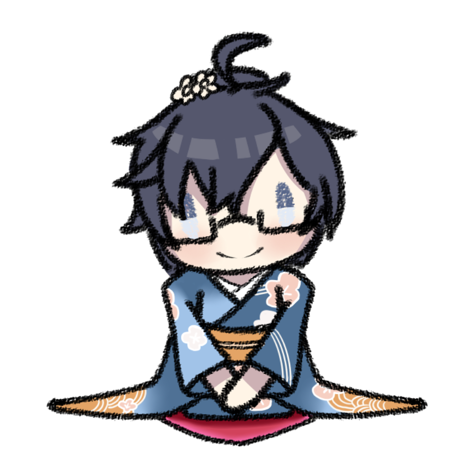 1girl japanese clothes kimono solo glasses blue eyes sitting  illustration images