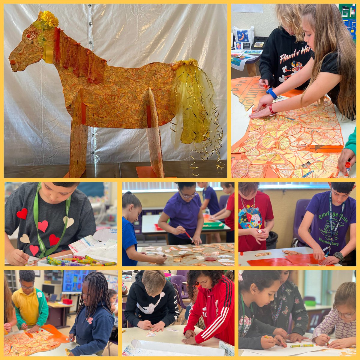 elbridgegaleart's tweet photo. Introducing “Citrus Sunshine”! 🍊 🍋 ☀️ @ElbridgeGaleES artists created this  horse using repurposed materials from @resourcedepot for the @Official_WI_WEF Great Charity Challenge! Can’t wait to see all the horses in technicolor. 📺 https://t.co/qmdLdTIOuD