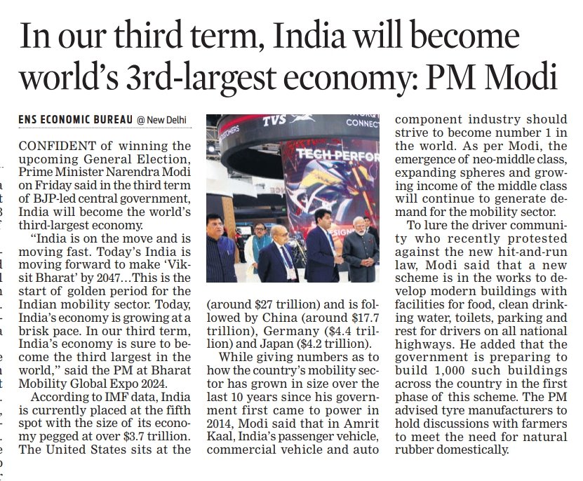 What PM @narendramodi said #BharatMobilityGlobalExpo covered @NewIndianXpress & @TheMornStandard by our by business colleague..@Dipak_Journo 
@BJP4India 
@PMOIndia