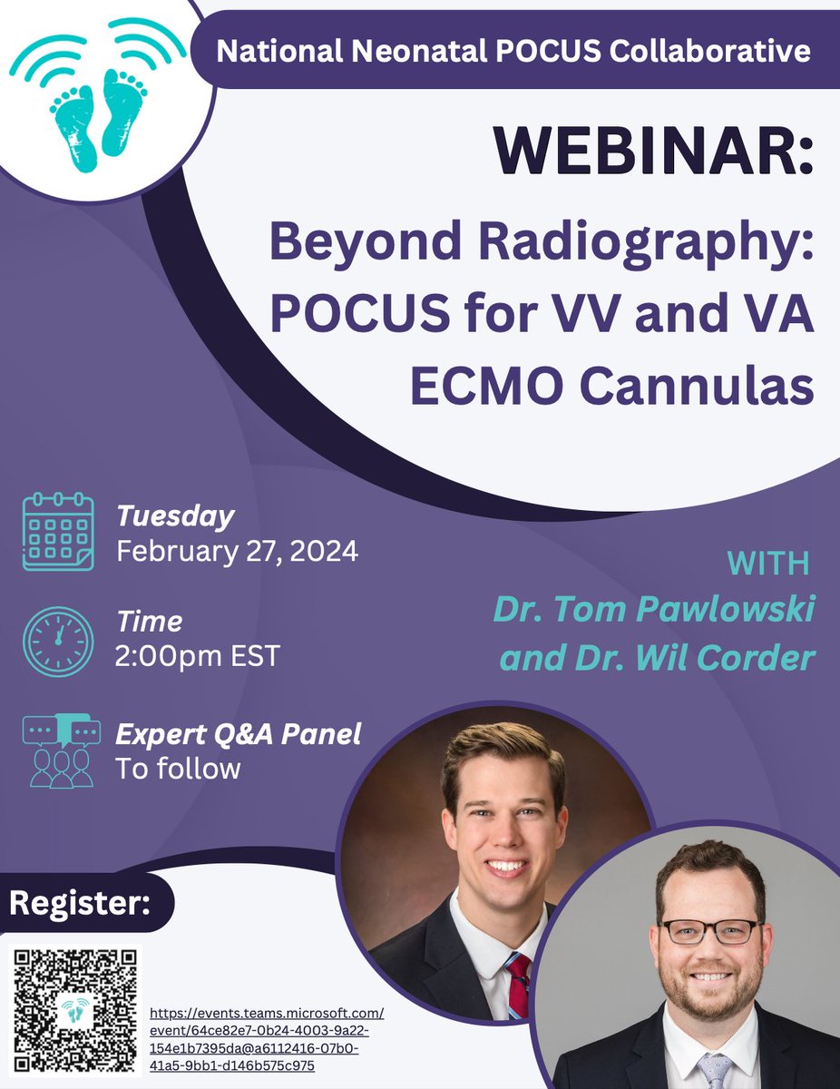 📢 Calling all POCUS enthusiasts! Join us on 🗓️ Feb 27th at 2pm EST for our next webinar on POCUS for VV and VA ECMO Cannulas. Led by the incredible CHOP team Dr. Pawlowski and Dr. Corder. Don't forget to register!