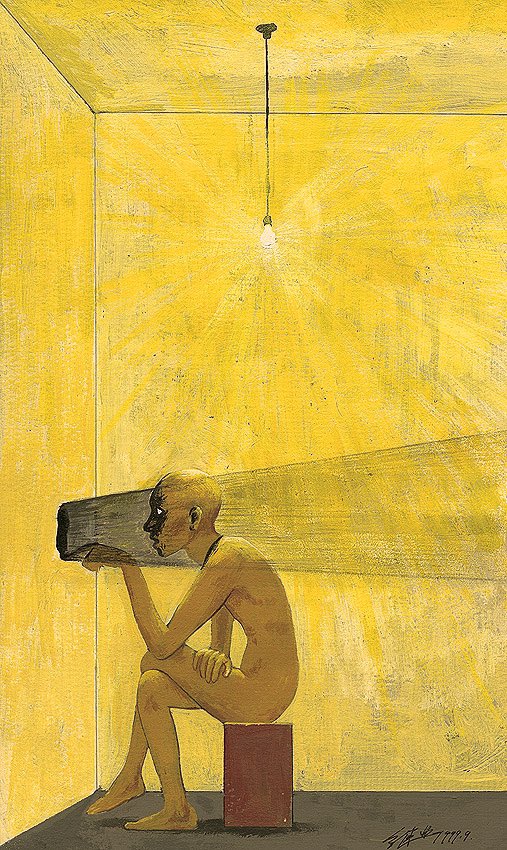 xuejiye66's tweet photo. I've always wanted to paint an oil painting of a beam of black light shining into a room. Although this defies the laws of physics, the concept is very captivating. This is a draft drawn with pencil and gouache on paper in 1999, but it ultimately was not turned into an painting. https://t.co/FsH0cp9Wlp