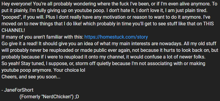 jane_forshort's tweet image. Updates to youtube channel! #YouTubePoop #YTP #NerdChickenYTP #NerdIsOverParty