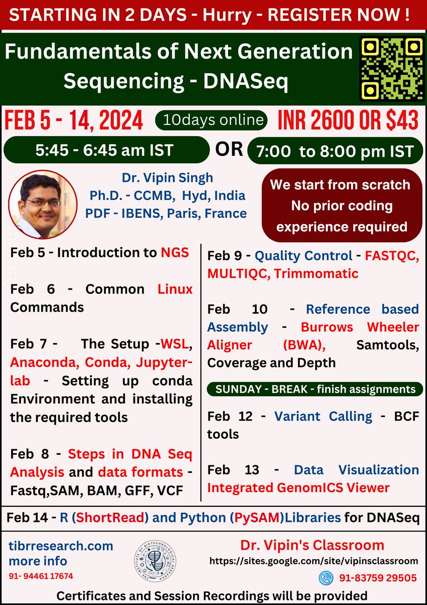 dr_vipin_singh's tweet photo. starting in 2 days ... time running out - #Reminder #NGS_Workshop - #DNASeq #DrVipinsWorkshopFor course details, reviews and other courses - https://t.co/Ezx45P3Jk7 Registration link - https://t.co/h11LP4RPlN #BasicsOfNGS #NGS_data_analysis #Anaconda #Conda #DNASeq #Variant https://t.co/cFuwntQOmP