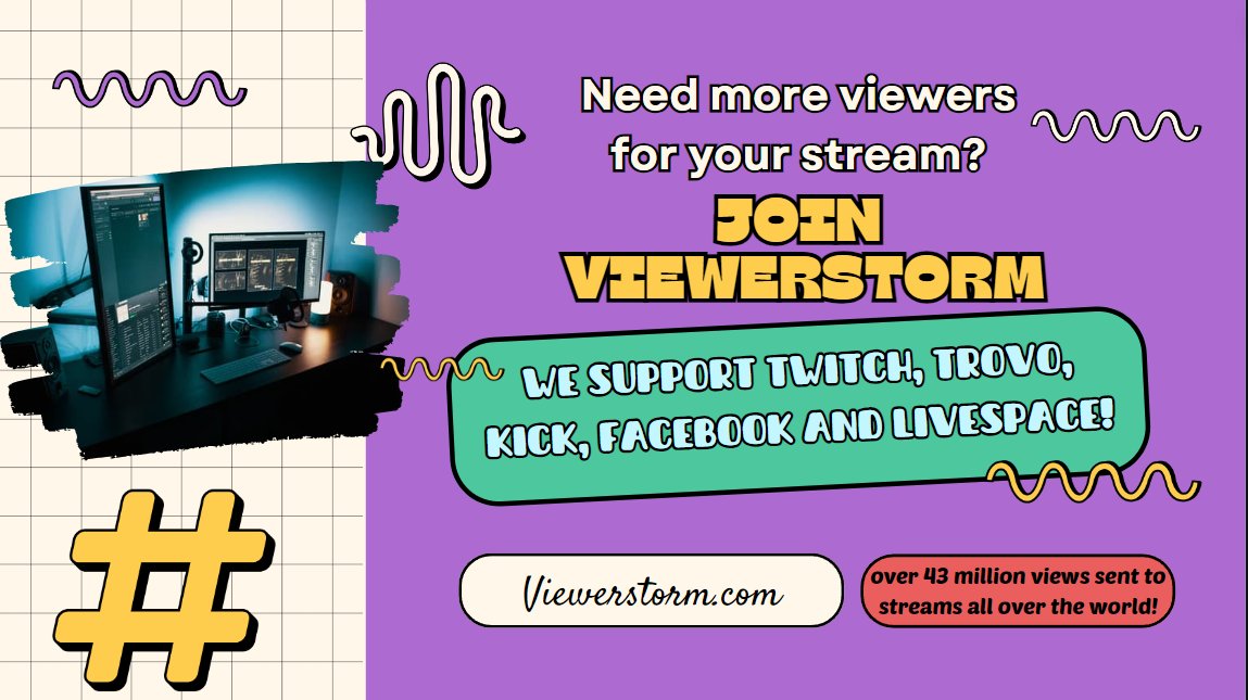 Are you in search of a friendly streaming community?🤝🤗 
Want to boost your channels viewership?📈👀
Check out viewerstorm.com and join us. We have an active discord as well!🤩🔥
#twitch #KickStreamer #trovo #livespace #StreamerCommunity