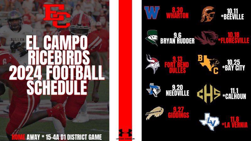 2024 Ricebird Football Schedule #LayTheFoundation #UMW @CoachTReeve @Ricky_Ricebird @WhartonCoSports