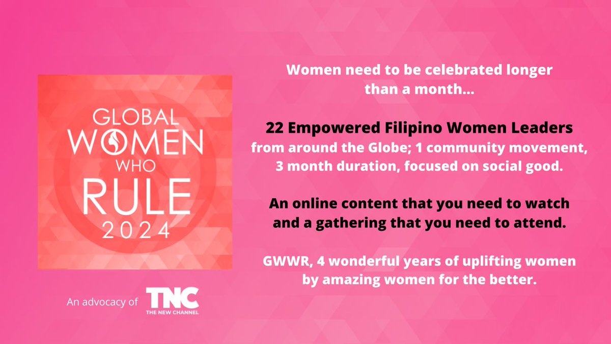 #WomenInfluence #InternationalWomenMonth #WomenMonth #IWD2024 #InspireInclusion #WomensDay #ComingThisMarch #GWWRonTNC #FYP #ForYouPage #TheNewChannel #WatchTNCNow #AllThingsNEW
*4