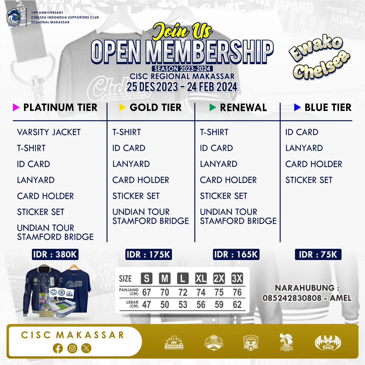 Februari Coming 🫶

Jangan sampai lupa daftar dan perpanjang membership CISC Makassar ya 🙌

Hanya sampai 24 Februari 🤝

Langsung ke narahubung yang tersedia atau DM juga boleh 👍

This is CISC Makassar,
Ewakooo!!! 

#ThePrideofCISC #ChelseaIndo #CISCMakassar