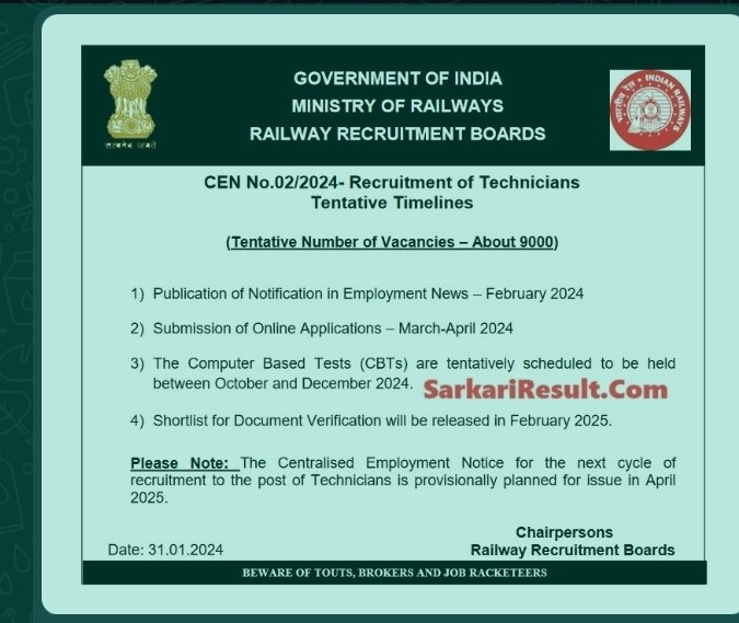 Railway  new vacancy   Railway technicians