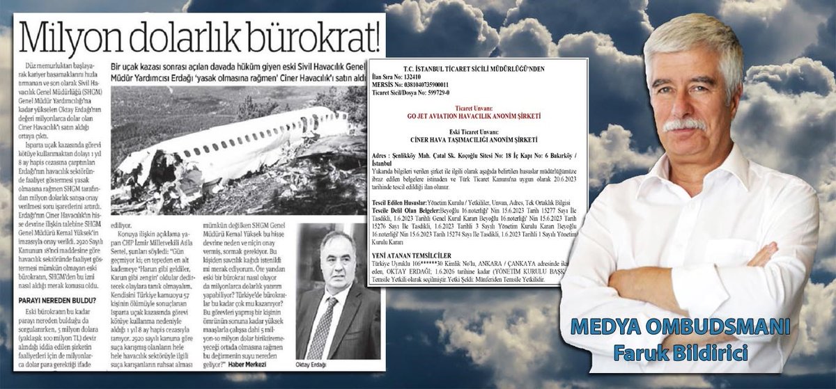 Eski bürokrat Oktay Erdağı, danışmanlığını yaptığı “Dubaili işinsanı”nın Ciner Havacılık’ı satın almaktan vazgeçtiğini söylemişti! Meğer iki ay sonra şirketi kendisi satın almış. 'Dubaili işinsanı' dediği kişi aynı zamanda Türk vatandaşı imiş. Yazı linki: farukbildirici.com/eski-burokrat-…