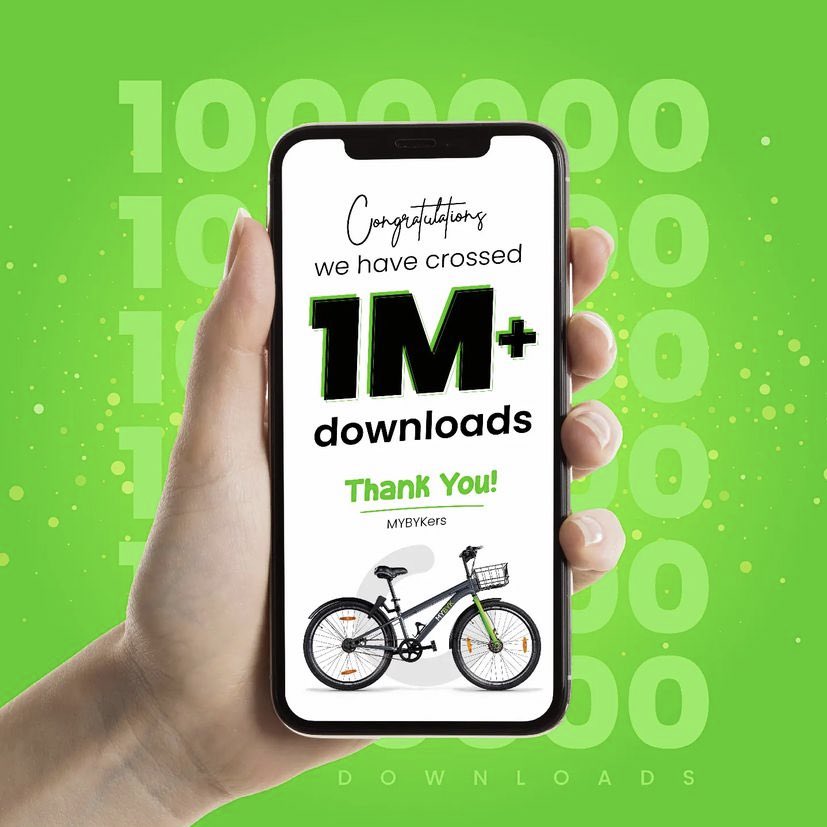 'Milestone unlocked: Thank you to the incredible 1 million riders who chose MYBYK for their cycling adventures. Here's to the journey ahead! 🌟' 

 #MYBYKMillion #MYBYK #CyclingAdventures #BikeCommunity #BikeLife #RideWithMYBYK #1MillionStrong #GratefulPedals #JourneyTogether…