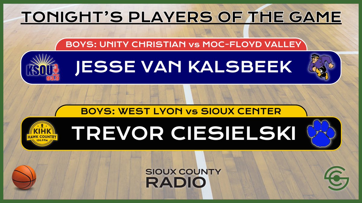 theSCRadio's tweet photo. Our players of the game from some Friday night action! Congrats to all!

#iahsgbkb #iahsbkb 🏀

@mocfvathletics @SiouxCenterHS @WLAthDept @MarynFranken @TrevorC_2024 https://t.co/UwoP6wOoA3