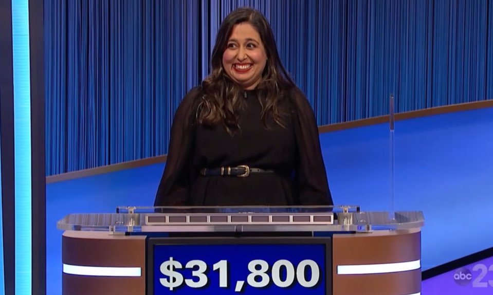 juveriazaheer's tweet photo. I lost on @jeopardy on May 8, 2023. Two competitions and seven games  later, I’m headed to the Tournament of Champions. It’s an unlikely story and I’m still waiting to wake up from this dream. Thank you for all of your love and support on this journey ❤️❤️❤️ https://t.co/NEpmbXec4M