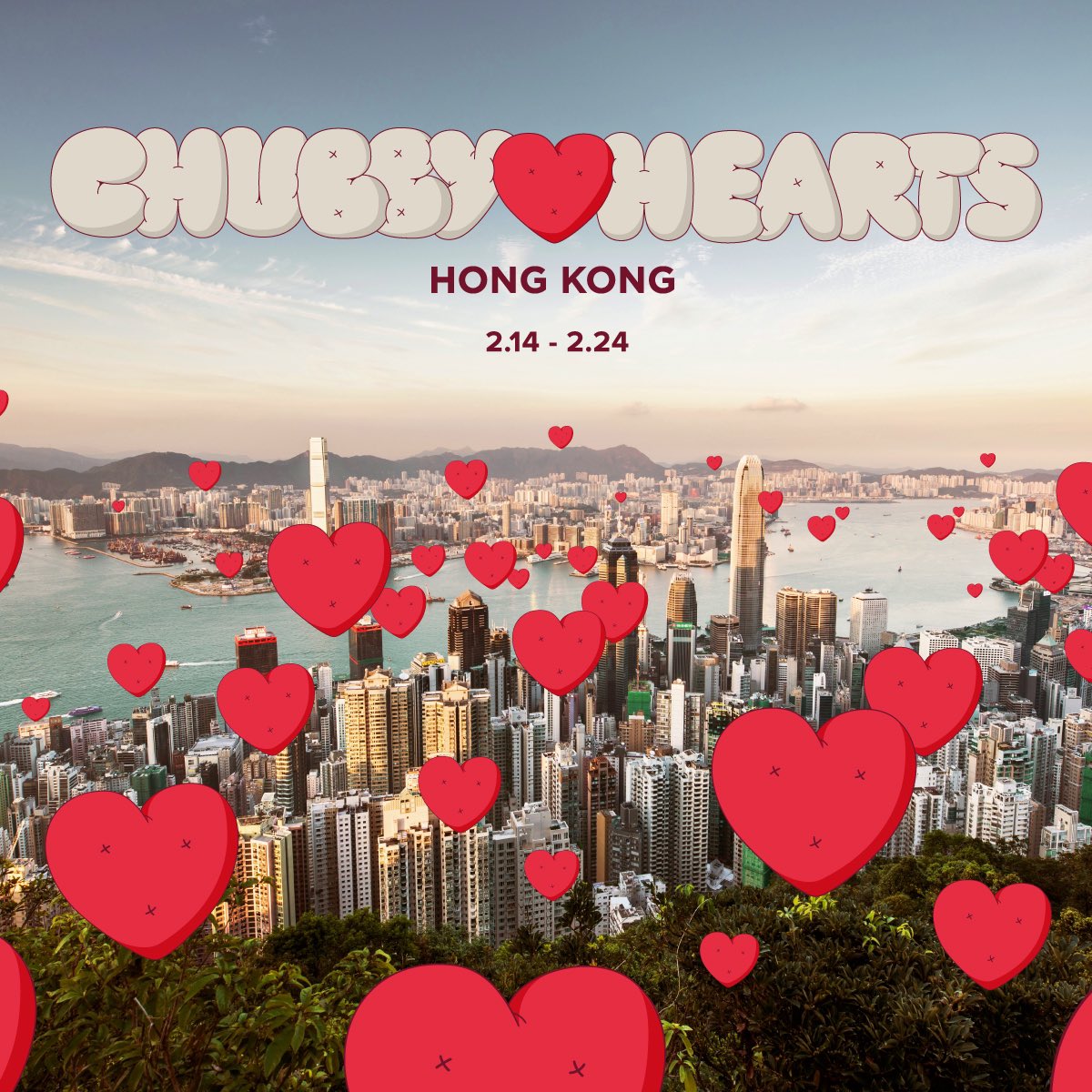 #LOFFICIELart :  #ChubbyHearts 首次登陸香港，巨型紅心將飄浮天際！這個巨型藝術裝置由著名設計師 Anya Hindmarch 構思，2018 年於倫敦首度登場。而今次展出的巨型紅心直徑達 12 米，比倫敦版本大四倍之多！特別於情人節至元宵節期間（2 月 14 至 24日）展出，於中環皇后像廣場花園登場。