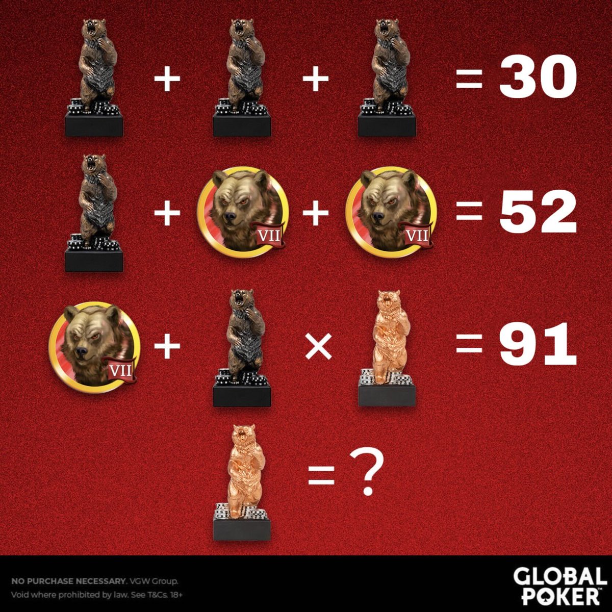 3️⃣ followers will PLAY FOR FREE in tomorrow's GC32M & SC110K GTD #GPCGRIZZLY events! Just comment the correct answer with your #GLOBALPOKER username below. 🐻🏆 3️⃣ more winners will be drawn if this gets 7️⃣7️⃣ RTs by 12:01 AM ET tomorrow, 2/4. NO PURCHASE NECESSARY.